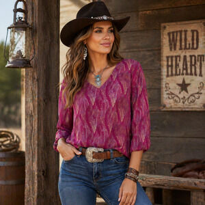 Scully Tunic Top Cupro V Neck Purple Western Country Cowgirl Size S